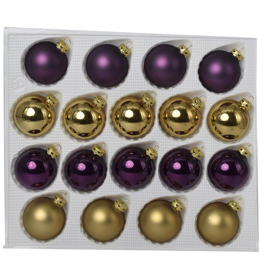 Set 18 globuri decorative de Craciun, din sticla, cu diametrul de 6 cm, auriu si violet, 807791