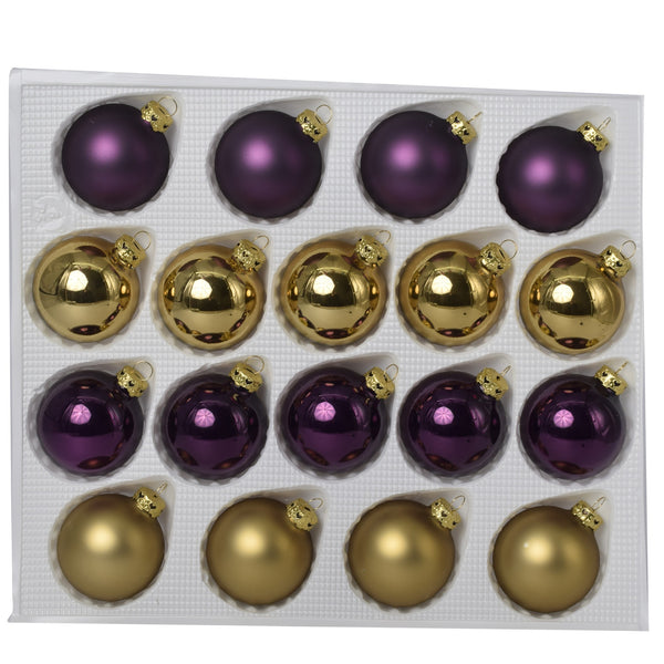 Set 18 globuri decorative de Craciun, din sticla, cu diametrul de 6 cm, auriu si violet, 807791