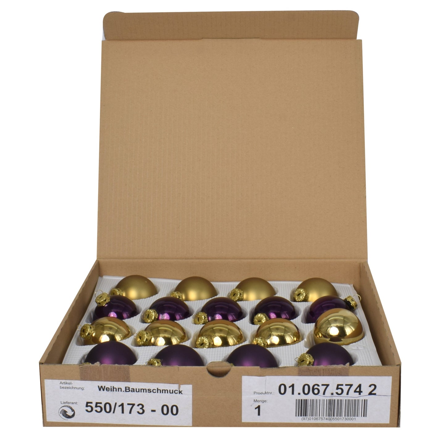 Set 18 globuri decorative de Craciun, din sticla, cu diametrul de 6 cm, auriu si violet, 807791