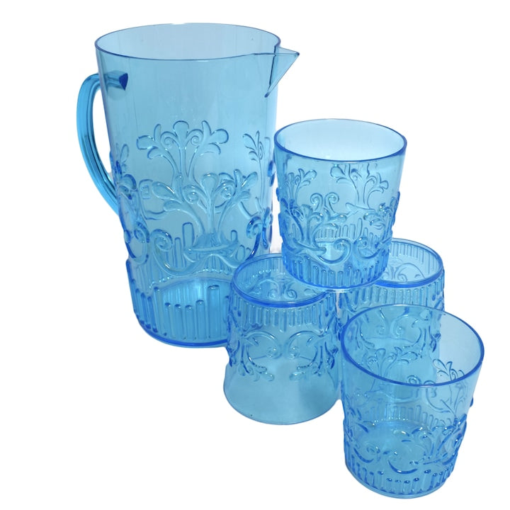 Set Carafa cu 4 pahare, L.Dake&Zn.,culoare albastru transparent, plastic, 1 x 2.5 L, 4 x 40 cl