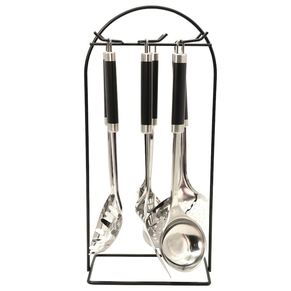 Set 7 ustensile bucatarie, cu suport de agatare, 18.5 cm x 11 cm x 39.3 cm, otel inoxidabil, 05024