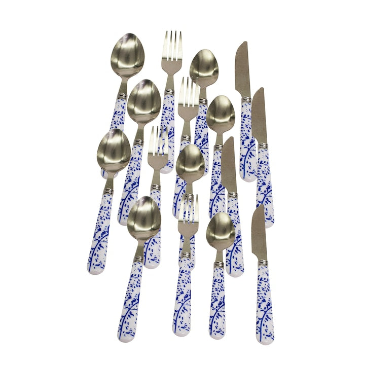 Set 20 tacamuri din inox, GermagTrend, 4 x lingura, 4 x furculita, 4 x cutit, 4 x lingurita, albastru, 42398