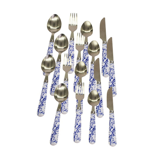 Set 20 tacamuri din inox, GermagTrend, 4 x lingura, 4 x furculita, 4 x cutit, 4 x lingurita, albastru, 42398