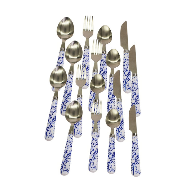 Set 20 tacamuri din inox, GermagTrend, 4 x lingura, 4 x furculita, 4 x cutit, 4 x lingurita, albastru, 42398