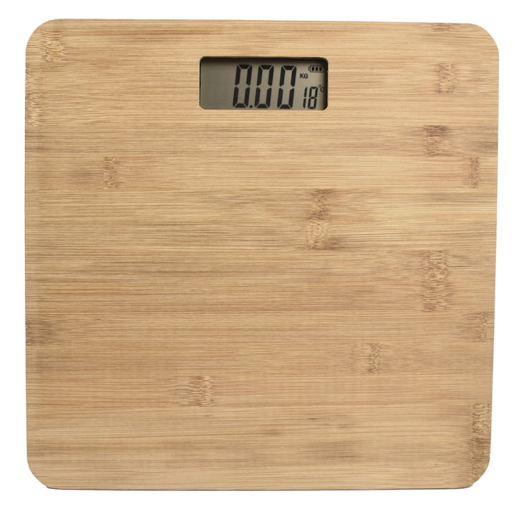 Cantar de baie Deluxa, ecran LED cu afisare greutate si temperatura, finisaj aspect lemn bambus, capacitate 180KG, 60388