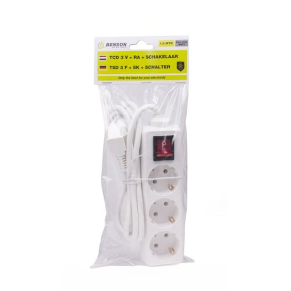 Prelungitor cu 3 prize, buton on off, protectie, culoare alb, 1.5 m, 10041WH