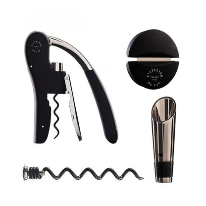 Set 3 accesorii si tirbuson pentru sticla vin, L'Atelier du Vin, negru, 62391