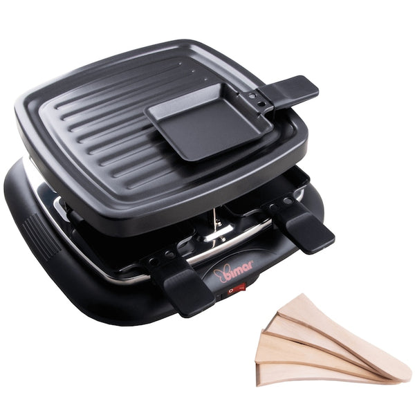 Gratar electric cu placa grill Bimar, 4 spatule si 4 mini-tigai, 700 W, Negru