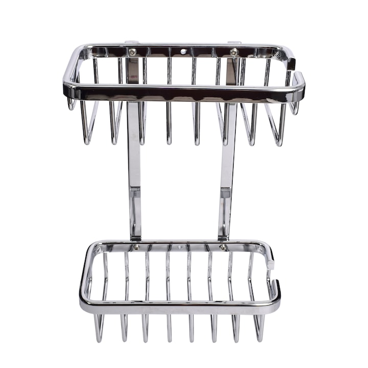 Etajera dubla pentru baie, aluminiu cromat, Tesa Aluxx, fara kit montaj 180 x 260 x 107 mm, 47227