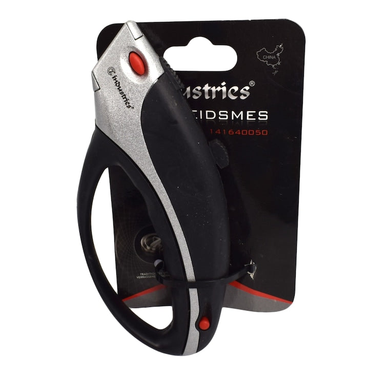Cutter metalic cu maner, 7industries, 5 lame rezerva, 17x7.5x2.4 cm, 0.205 kg, otel, Negru/Argintiu
