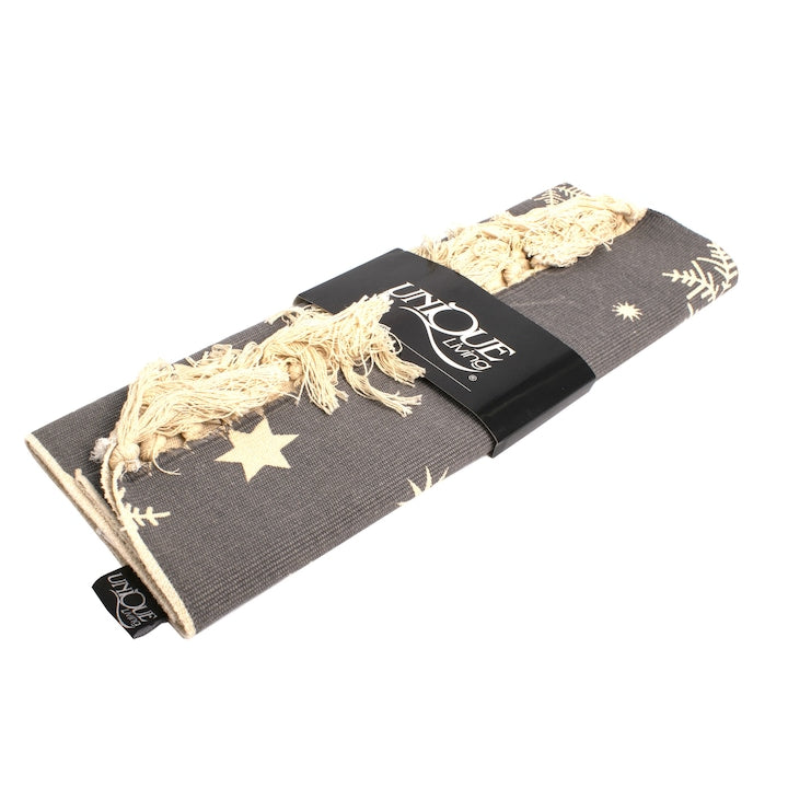 Napron pentru masa, cu decoratiune fulg de nea, cu franjuri, 46 cm x 180 cm, 6072GY