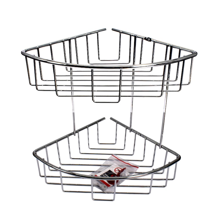 Etajera dubla pentru baie, aluminiu cromat, Tesa BAATH, fara kit montaj 203 x 275 x 205 mm, 47265