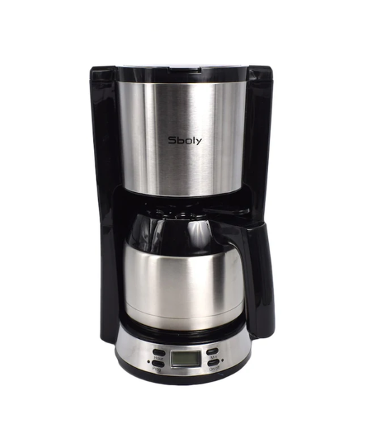 Cafetiera digitala cu timer 1L, Sboly, 900W, LCD, argintiu