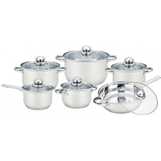 Set 12 piese , 6 vase din inox cu capace din sticla, Grunberg GR244