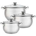 Set 3 oale din inox cu capace din sticla termorezistenta, 5.5l, 6.5l si 8.5l, Grunberg GR10573