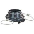 Set 7 piese: 4 vase din aluminiu, compatibile cu plita inductie, 2 capace sticla, 1 maner detasabil, Grunberg GR2719 (albastru, rosu, auriu)