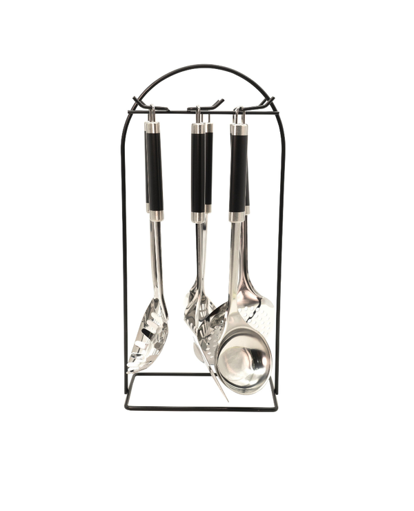 Set 7 ustensile bucatarie, cu suport de agatare, 18.5 cm x 11 cm x 39.3 cm, otel inoxidabil, 807103