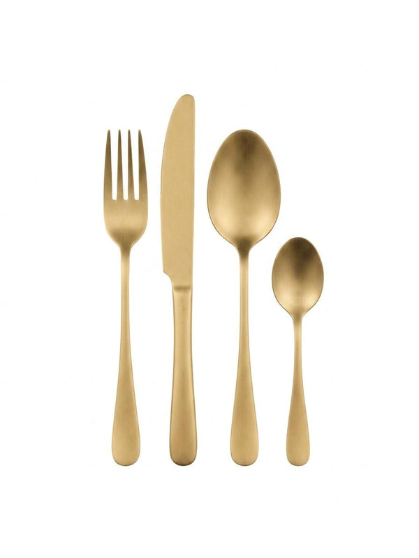 Set tacamuri Montreal din inox 18/10, aurit mat, 16 piese pentru 4 persoane, design modern elegat