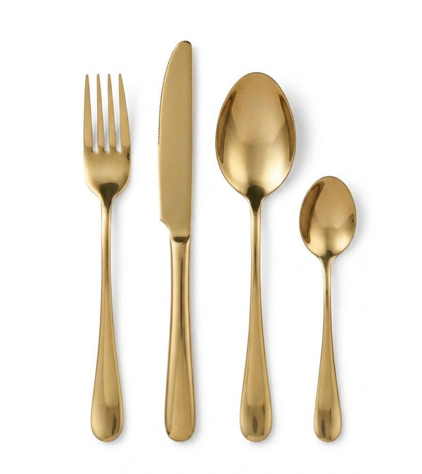 Set tacamuri Montreal din inox 18/10, aurit lucios, 16 piese pentru 4 persoane, design modern elegat