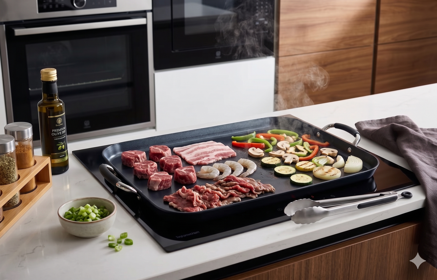 Tava grill tip Teppanyaki, 32 x 23 cm, cu inductie, MasterPro Smart