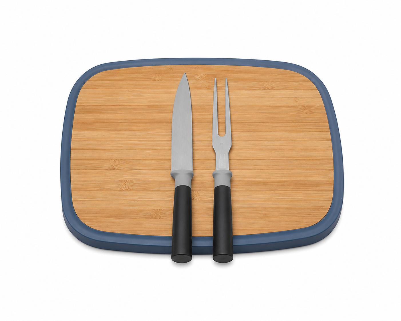 Set transat si servire 3 piese, cutit, furculita si tocator bambus, Leo BergHOFF