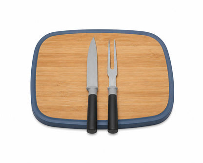 Set transat si servire 3 piese, cutit, furculita si tocator bambus, Leo BergHOFF