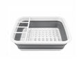 Uscător de vase pliabil, din silicon și plastic, compact, cu suport pentru tacâmuri, Gri/Alb, 36.5 x 31 x 12 cm, Dunlop
