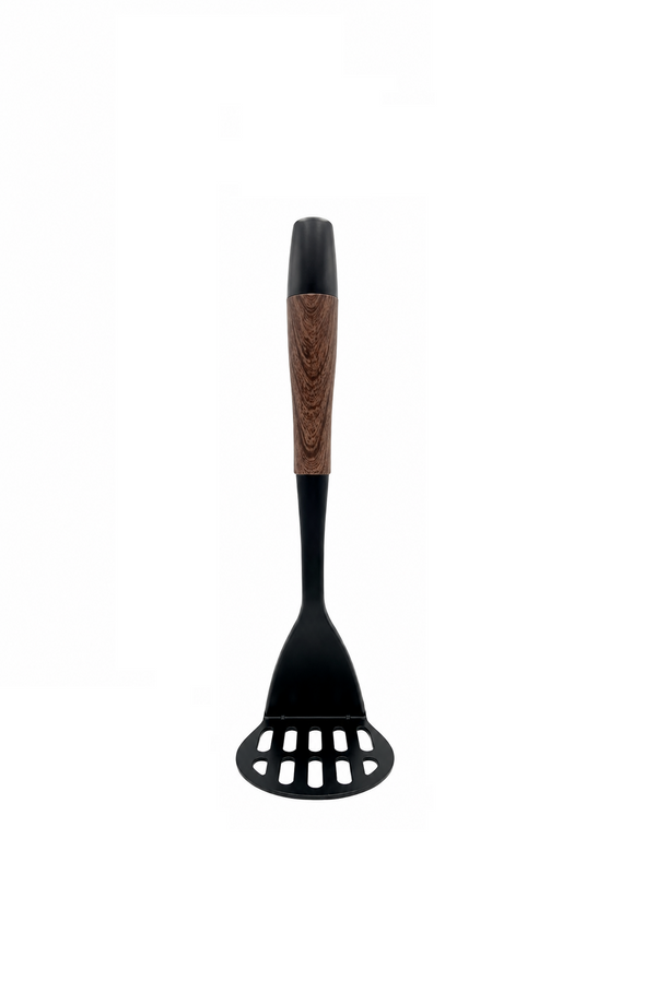Zdrobitor cartofi inox și nylon, 26.5 cm, ergonomic aspect lemn, negru/maro, Alpina