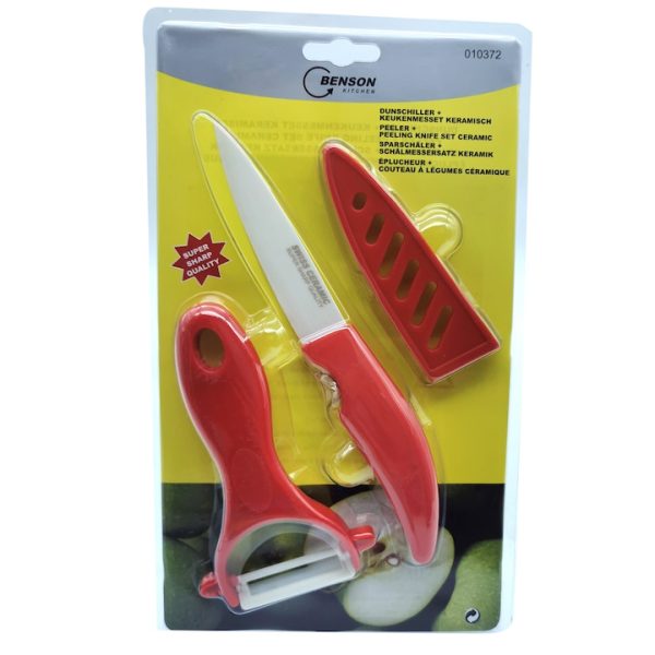 Set cutit plus decojitor, pentru bucatarie, din ceramica, culoare rosu, 27208RD