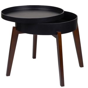 Masuta cafea, Gusta, cu raft depozitare si tava detasabila, rotunda, lemn, d 45 cm, h 40 cm, negru-mahon