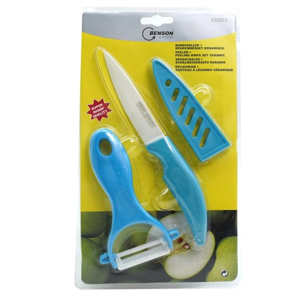 Set cutit plus decojitor, pentru bucatarie, din ceramica, culoare albastru, 27208Bl