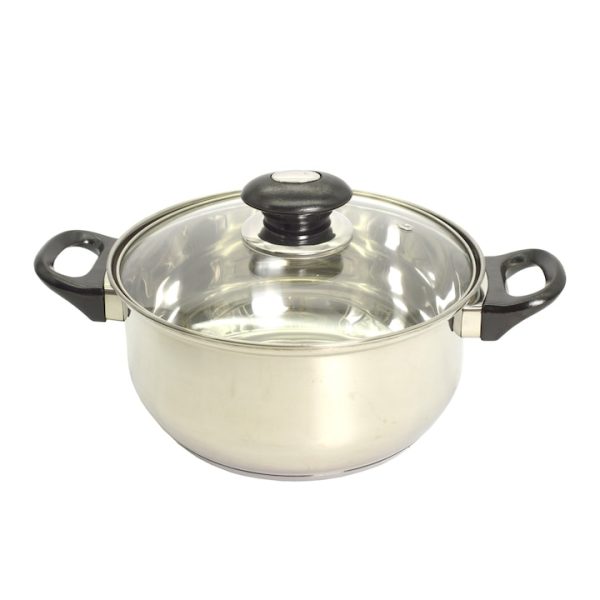 Cratita din inox, GermagTrend, compatibila cu plita cu inductie, cu capac din sticla termorezistenta, 16 cm, 21565